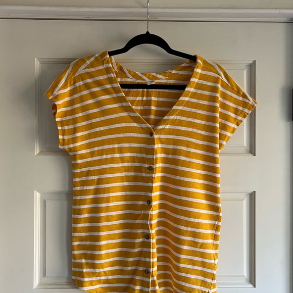 Yellow Striped Button-Up Women's Top - Picture 2 of 4